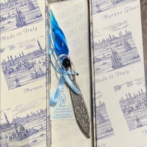 Murano Blue and Silver Glass Letter Opener